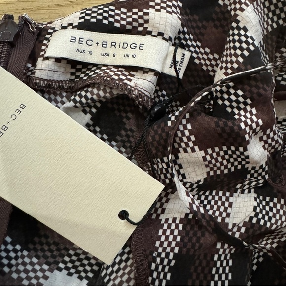 Bec + Bridge silk blend tie midi dress in basket weave check NEW - Picture 8 of 8